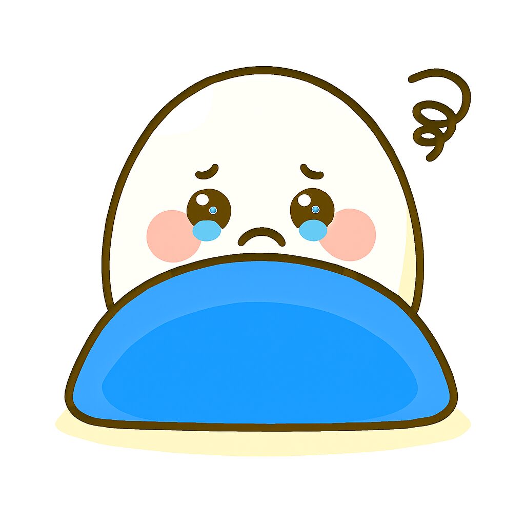 仕事が嫌すぎて布団から出られない状況のたまごのキャラクターのイラスト