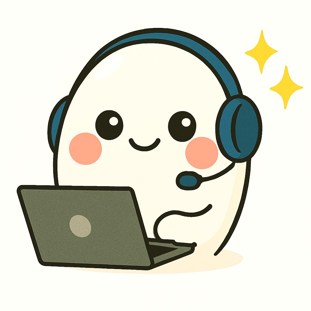 楽しそうにお仕事をしているたまごのキャラクターの画像