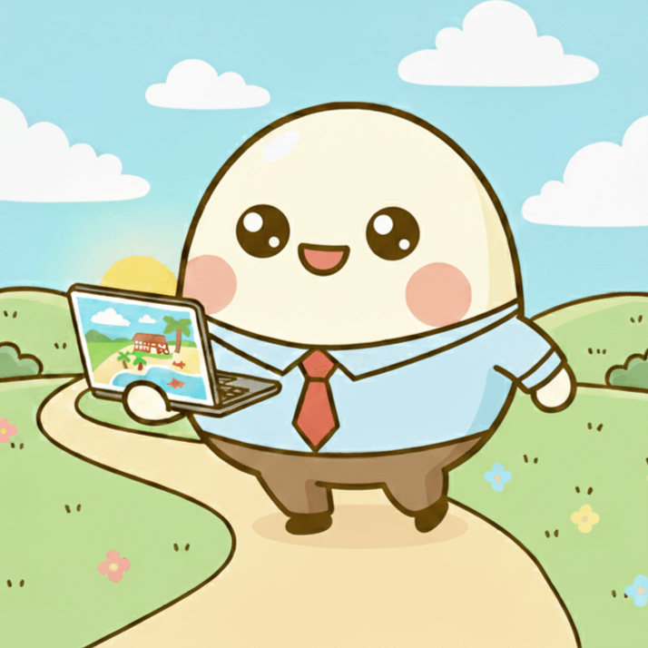 自分らしい働き方を目指して前向きに歩くたまごのキャラクターのイラスト